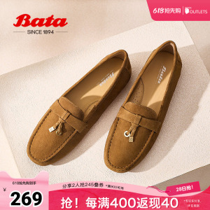 Bata软欧乐福鞋女春商场新款英伦羊皮通勤软底一脚蹬UFP11AA5