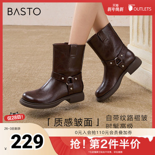 通勤休闲靴粗跟圆头女短靴A3383DZ4 简约时尚 百思图冬季 新款