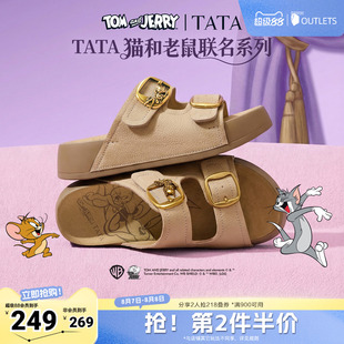 TATA他她猫和老鼠联名阿比喵女鞋拖鞋休闲厚底勃肯鞋凉鞋K4M01BT6