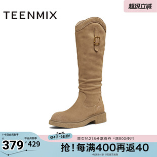 厚底潮流复古长筒靴显瘦百搭女西部靴CD581DG5 天美意冬新款