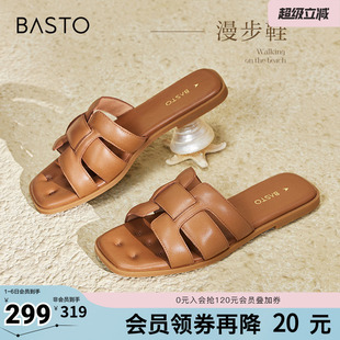 百思图春夏季 商场同款 户外休闲一字拖平跟女拖鞋 TY409BT4 新款