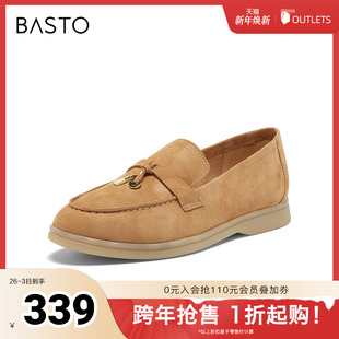 粗跟女单鞋 线下同步简约通勤乐福鞋 A4821AA5 新款 百思图2025春季