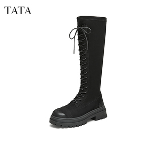 TATA他她厚底过膝长筒靴女靴弹力显瘦骑士靴冬季 7D281DG4 新款