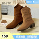 复古潮流粗跟尖头女中靴BP107DZ5 西部靴时尚 百思图2025冬季 新款