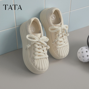 女2025秋季 子休闲鞋 新款 女鞋 CT901AM5 透气板鞋 TATA他她厚底小白鞋