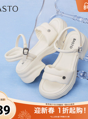 百思图2025夏季新款商场同款法式休闲厚底女凉鞋D3202BL5