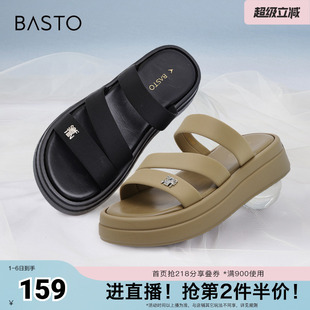 时尚 百思图春夏季 新款 商场同款 BG166BT4 运动休闲厚底女拖鞋