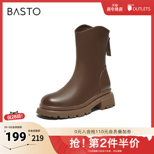 简约街头时装 时尚 靴粗跟圆头女短靴M5115DD3 新款 百思图2023冬季