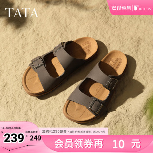 新款 TATA他她复古休闲外穿拖鞋 2025秋季 沙滩真皮凉鞋 AAB01BT5 男鞋