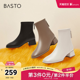 简约休闲时装 时尚 靴粗跟圆头女短靴TD536DD3 新款 百思图2023冬季