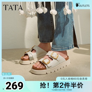 7VU08BT5 TATA他她厚底休闲拖鞋 女外穿一字带运动凉鞋 2025夏季 新款