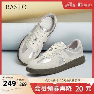 平跟女休闲鞋 百思图2025春季 简约复古德训鞋 商场同款 BG738AM5 新款