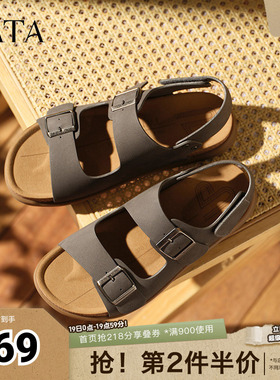 TATA他她复古休闲凉鞋男鞋子真皮运动沙滩凉鞋秋季新款AAB02BL5