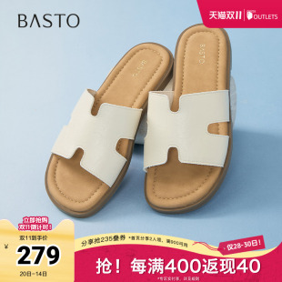 户外休闲一字拖平跟女拖鞋 简约时尚 F3035BT5 新款 百思图2025夏季