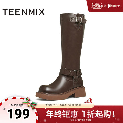 天美意复古西部靴骑士靴