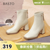 时装 商场同款 靴简约通勤粗跟女短靴F2091DD5 新款 百思图2025冬季