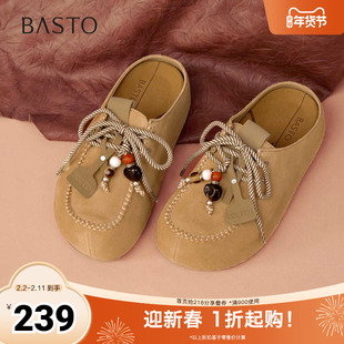 百思图2025冬季新款商场同款勃肯鞋复古加绒保暖女单鞋6710DM5