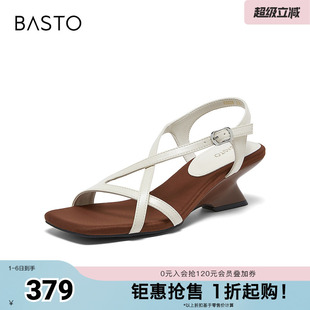 潮流粗跟女鞋 百思图2026夏季 F5028BL6 时尚 罗马凉鞋 新款 商场同款