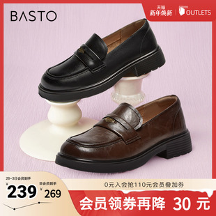 粗跟女单鞋 百思图春夏季 简约学院风乐福鞋 商场同款 A3512CA4 新款