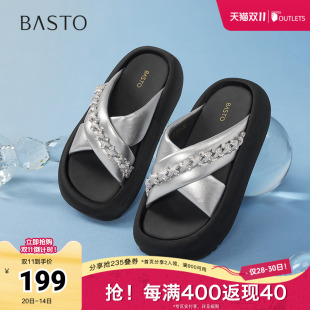 简约通勤休闲拖厚底增高女拖鞋 时尚 E8223BT5 新款 百思图2025夏季