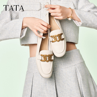 女夏季 Tata他她樂(lè)福鞋 女英倫風(fēng)軟底小皮鞋 女舒適奧萊單鞋 7QC23AA4