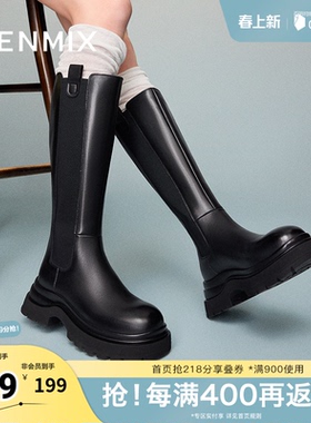 天美意厚底增高骑士靴切尔西长靴女高筒时装靴冬新款KQX07DG4