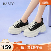 百思图2025秋季 D3175CM5 街头潮流厚底增高女休闲鞋 新款 帆布鞋