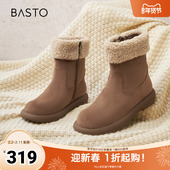 百思图冬季 新款 简约户外休闲雪地靴厚底圆头女中靴M5311DZ4