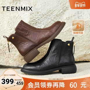 天美意2025冬新款商场同款英伦复古百搭短靴女切尔西靴BM071DD5