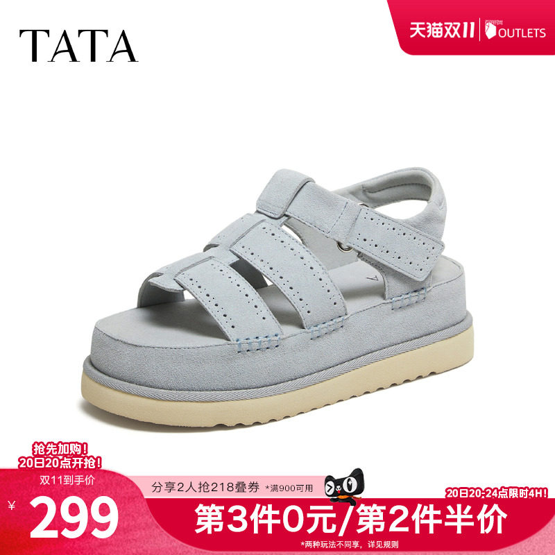 TATA他她厚底罗马凉鞋女外穿防滑勃肯拖鞋百搭沙滩鞋新款CRX01BL6