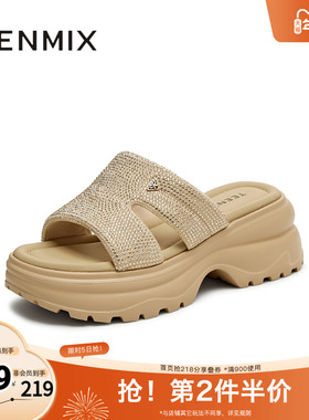 天美意2025新款商场同款厚底一字拖沙滩拖女运动拖鞋BI972BT5