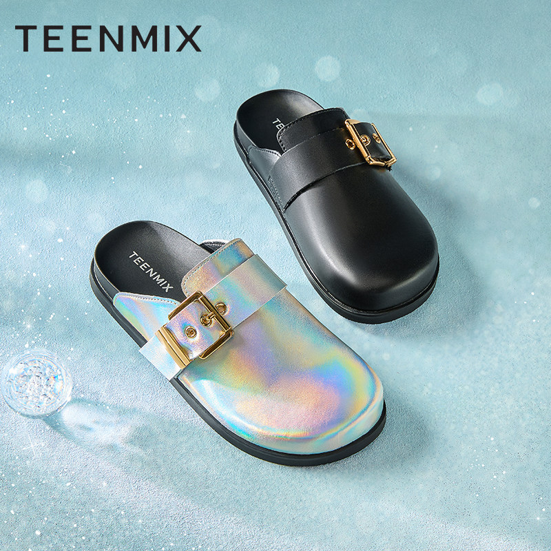 天美意穆勒鞋包头半拖鞋女外穿厚底凉鞋勃肯鞋新款KT025BH4