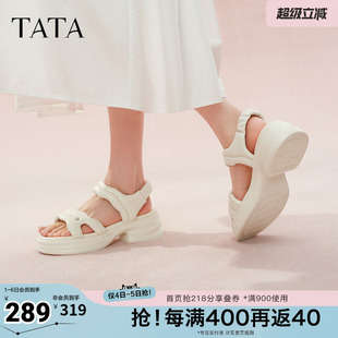 松糕底凉鞋 春新CXY02BL5奥莱 女白色沙滩凉鞋 TATA他她厚底运动凉鞋