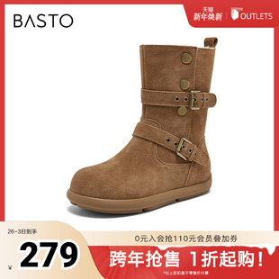 复古休闲女中靴BP811DZ5 西部靴简约时尚 百思图2025冬季 新款