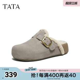 厚底休闲鞋 TATA他她女鞋 新款 加绒勃肯鞋 子4UL02DH5奥莱 外穿棉拖鞋