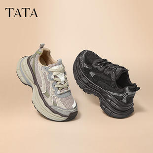 2025秋新CZF01AM5 黑色复古炸街运动鞋 TATA他她厚底休闲老爹鞋 女鞋