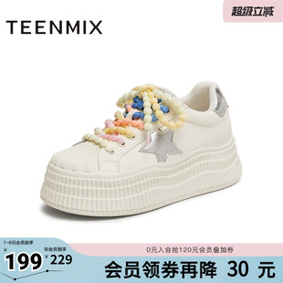 女休闲板鞋 KB070BM5 厚底百搭五角星增高运动鞋 天美意新款