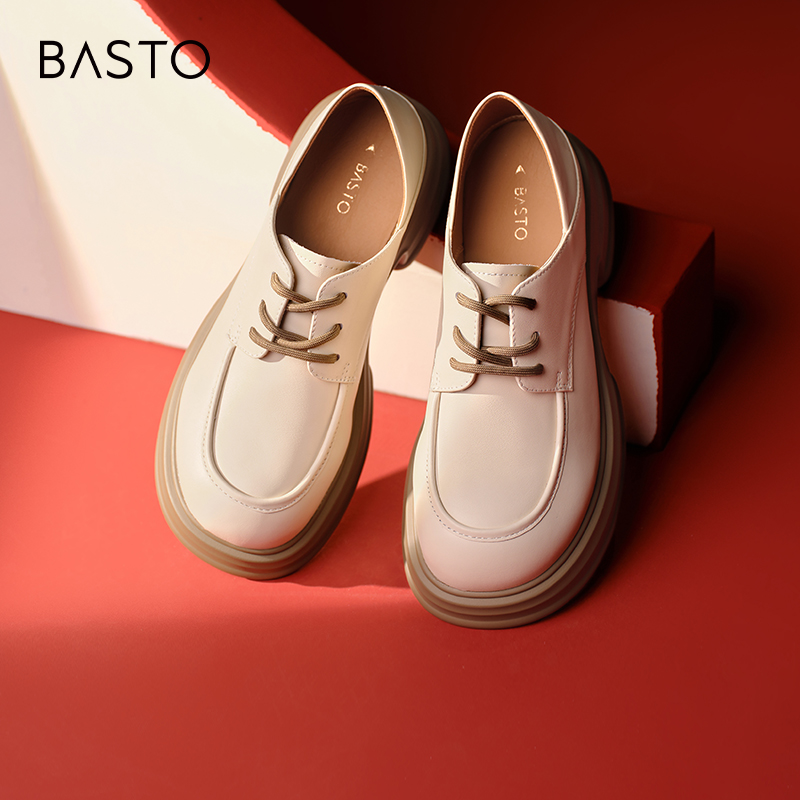 百思图春秋季新款商场同款复古学院风牛津鞋粗跟女单鞋VZF02AM4