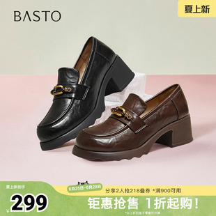 百思图2026春季新款商场同款乐福鞋时尚潮流粗跟女单鞋BV710AA6