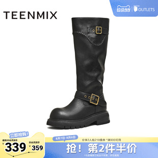 天美意冬新款商场同款高直筒显瘦百搭厚底女骑士靴BM351DG5