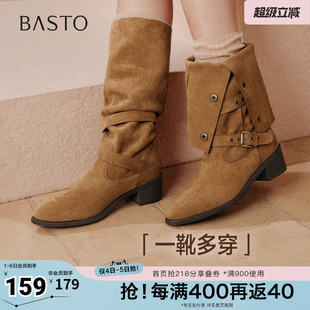 西部靴时尚 复古潮流粗跟女长靴BP035DG5 新款 百思图秋冬季