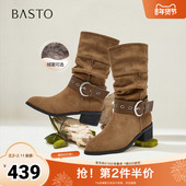 百思图2025冬季 复古潮流女长靴F5312DS5 西部靴时尚 新款 商场同款