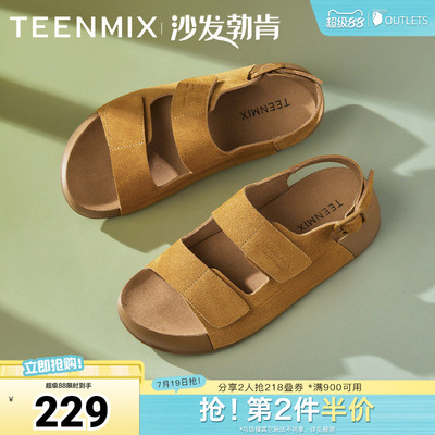 天美意新款商场同款厚底百搭魔术贴简约女一字拖CHB03BT5