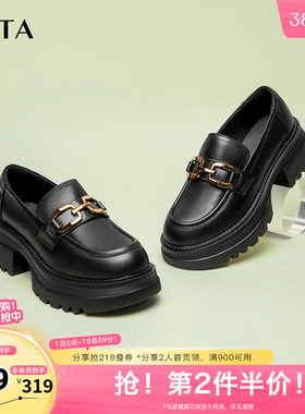 Tata他她高跟乐福鞋女厚底小皮鞋英伦风单鞋春季新款GOK01BA3