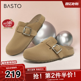 平跟圆头女单鞋 百思图春夏季 复古休闲勃肯鞋 时尚 BG197CH4 新款