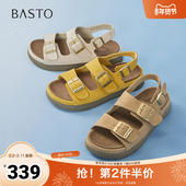 新款 时尚 复古休闲勃肯鞋 百思图2025夏季 厚底女凉鞋 BV183BL5