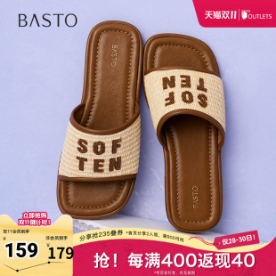 休闲户外通勤一字拖平跟女凉拖鞋 时尚 F5132BT5 新款 百思图2025夏季