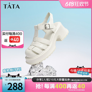 夏季 Tata他她厚底编织罗马凉鞋 春季 YAA01BL3 女奥莱牛皮猪笼鞋 新款