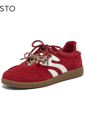 百思图2025秋季新款德训鞋时尚复古街头运动女休闲鞋UEZ14CM5