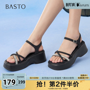 百搭潮流通勤厚底女凉鞋 百思图夏季 时尚 休闲凉鞋 BV126BL5 新款